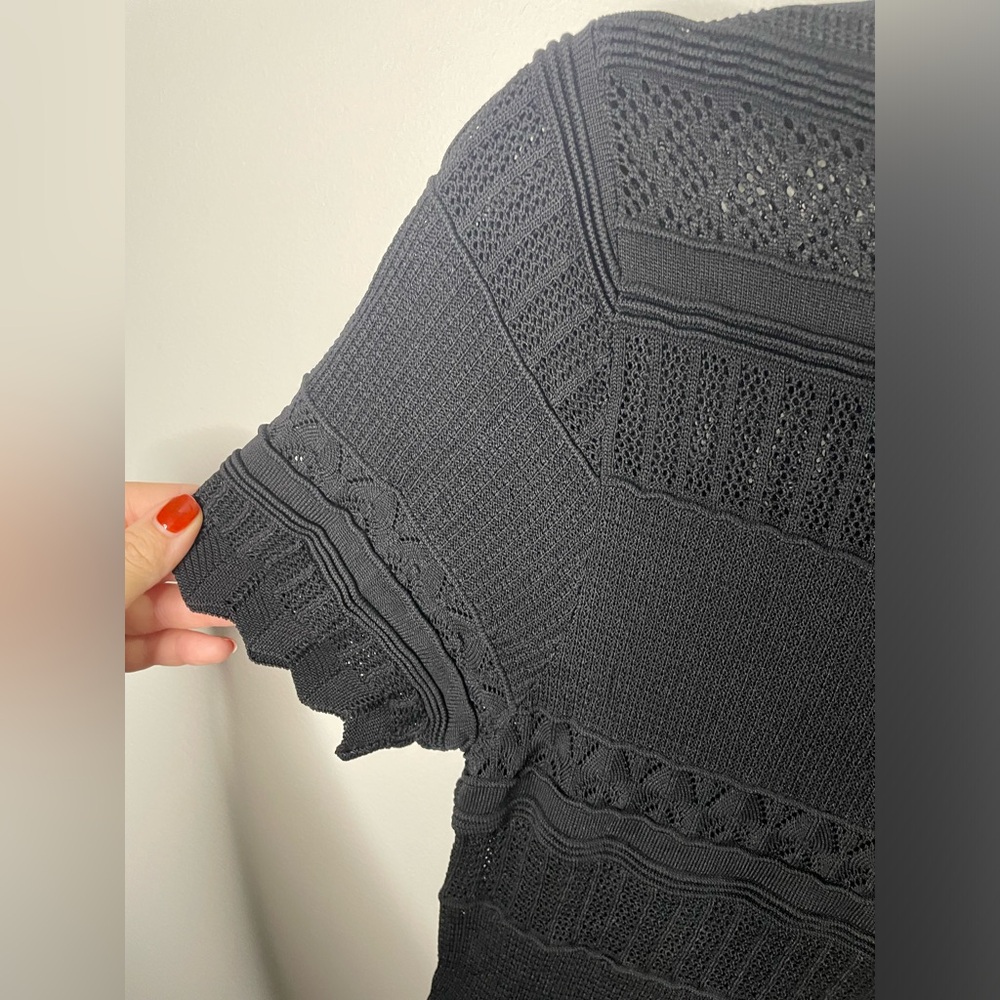 Alexis Black Crochet Sheer Paisley Knit Dress Minimalist Neutral LBD - Picture 3 of 8